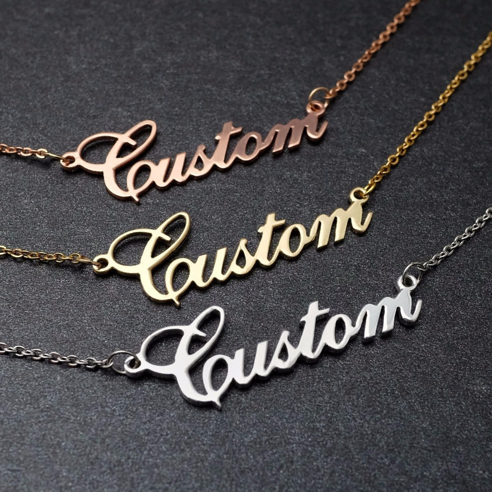 [Private Customization] Stainless Steel Name Necklace Plated Real Gold English Letter Bracelet Earrings Cross-border Hot Sale