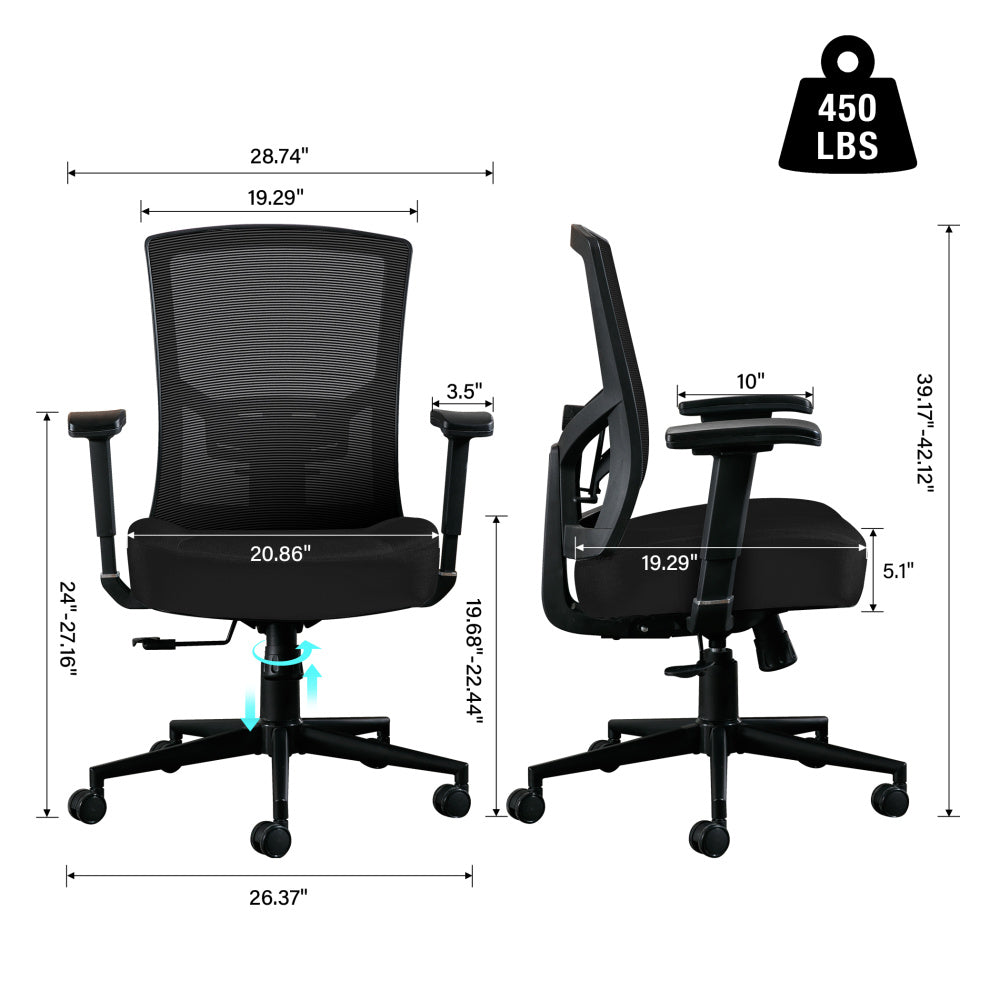 Bürostuhl Ergonomisch 200KG Schreibtischstuhl, Hoher Rücken Ergonomischer Stuhl Drehstuhl hat 2D Verstellbare Lordosenstütze, 105°Schaukeln Computerstuhl Mesh-Stuhl