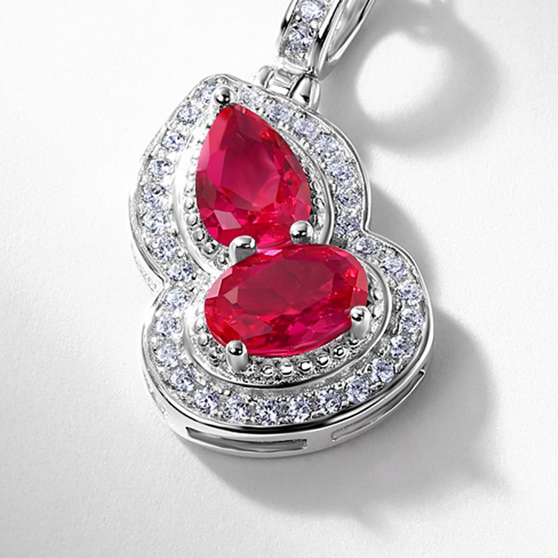 S925 Silver Pendant Necklace Ruby Red Cultured Ruby Gourd Shape Fashionable Luxury Jewelry Wholesale Available Love Beauty