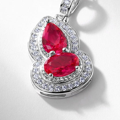 S925 Silver Pendant Necklace Ruby Red Cultured Ruby Gourd Shape Fashionable Luxury Jewelry Wholesale Available Love Beauty