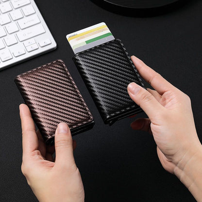 Cross-border Hot-selling Carbon Braze Dimension RFID Anti-theft Brush Automatic Pop-up Card Package Ultra-thin Credit Card Metal Card Package For Men