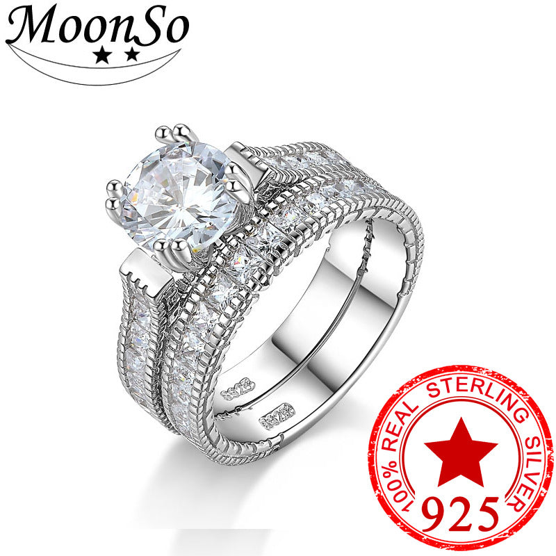 925 Sterling Silver Ring Set For Women Non-Fading Fashionable Commuter Geometric Design Jewelry