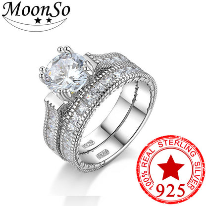 925 Sterling Silver Ring Set For Women Non-Fading Fashionable Commuter Geometric Design Jewelry