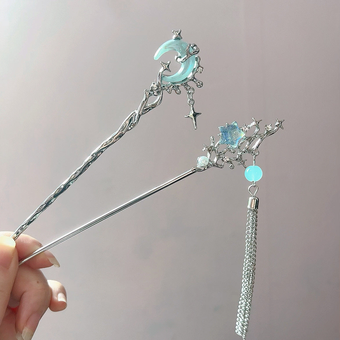 Ice Crystal Moonstone Hairpin Advanced Sense Tassel Step-by-Step New Chinese Style Cool Hairpin Antique Style Elegant Hair Pull Hairpin Female