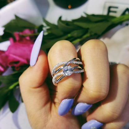 925 Sterling Silver Ring Set For Women Non-Fading Fashionable Commuter Geometric Design Jewelry