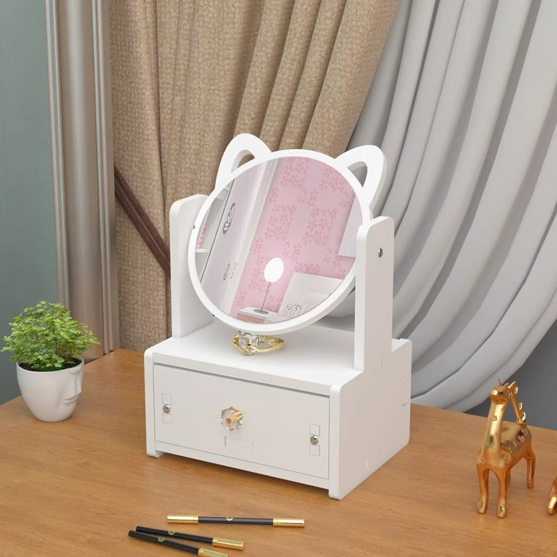 Household Desktop Small Rotating Mirror On Table Bedroom Dressing Table High Definition Integrated Cosmetic Mirror With Box