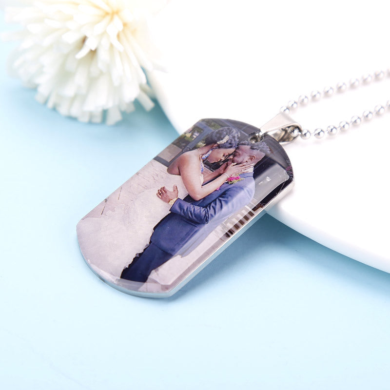 Titanium Steel Color Photo Necklace Custom Square Heart DIY Couple Pendant Creative Clavicle Necklace