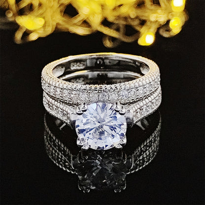 925 Sterling Silver Ring Set For Women Non-Fading Fashionable Commuter Geometric Design Jewelry