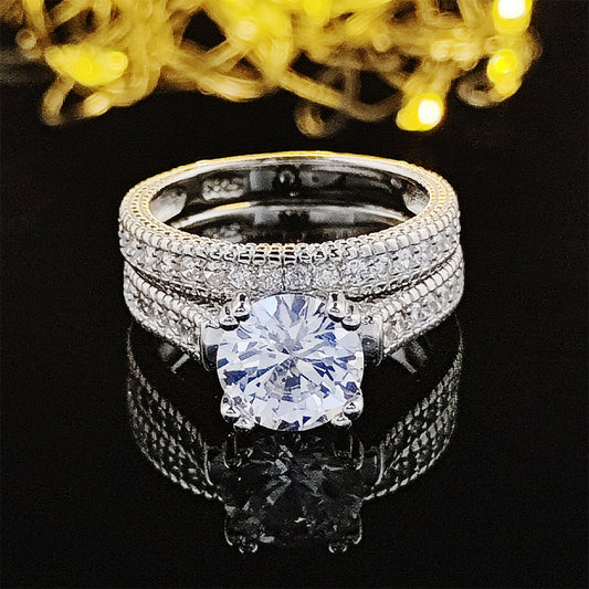 925 Sterling Silver Ring Set For Women Non-Fading Fashionable Commuter Geometric Design Jewelry