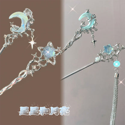 Ice Crystal Moonstone Hairpin Advanced Sense Tassel Step-by-Step New Chinese Style Cool Hairpin Antique Style Elegant Hair Pull Hairpin Female