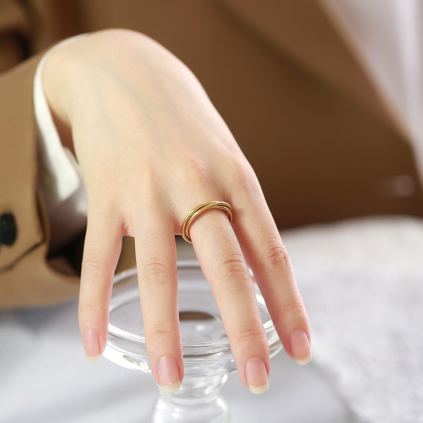 Titanium Steel Three-ring Smooth Ring