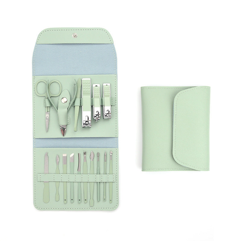 Nail Clippers Suit 16-piece Matcha Green Folding Bag Nail Clippers Suit Nail Clippers Manicure Eyebrow Shaping Tools Suit