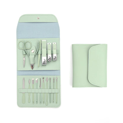 Nail Clippers Suit 16-piece Matcha Green Folding Bag Nail Clippers Suit Nail Clippers Manicure Eyebrow Shaping Tools Suit