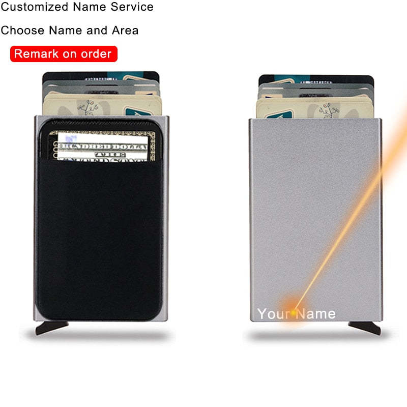 DIENQI Rfid Smart Wallet Card Holder Metal Thin Slim Men Women Wallets Pop Up Minimalist Wallet Small Black Purse Metal Vallet